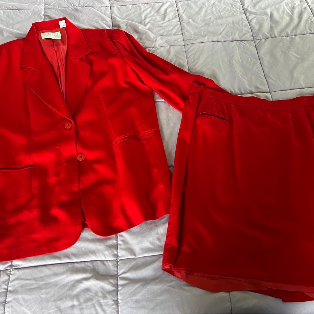 Vintage Elizabeth Liz Claiborne Petite Red Blazer and Skirt Set